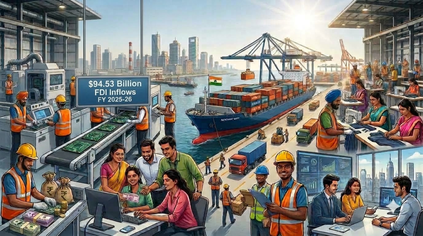 India Reports $94.53 Billion in FDI Inflows for FY 2025-26; PLI Initiatives Enhance Exports and Job Creation